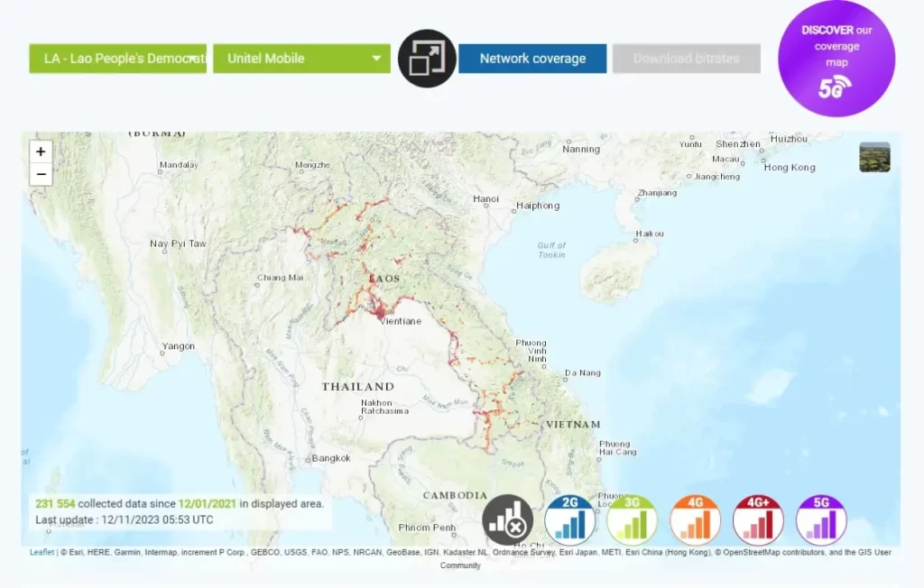Unitel Laos Coverage Map in Laos